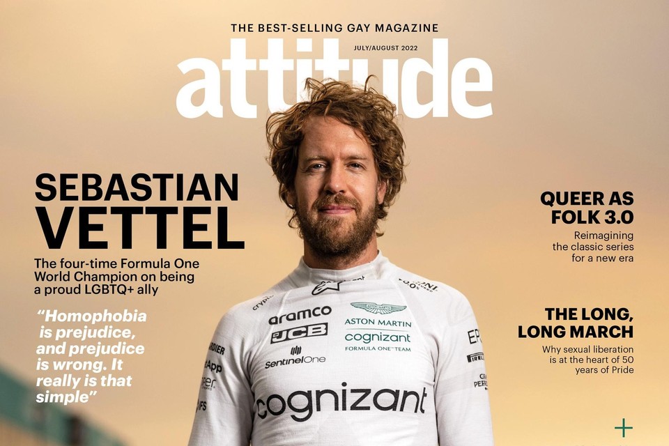 Sebastian Vettel op de cover van een gay-magazine. 