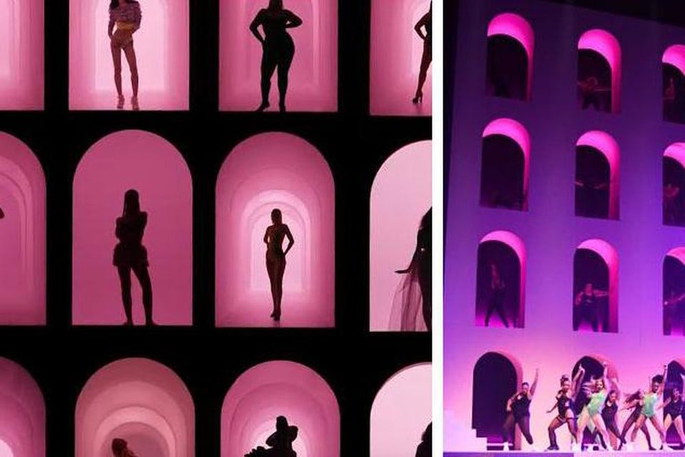 Links: het decor van Victoria’s Secret in 2023. Rechts: het decor van Savage x Fenty in 2019
