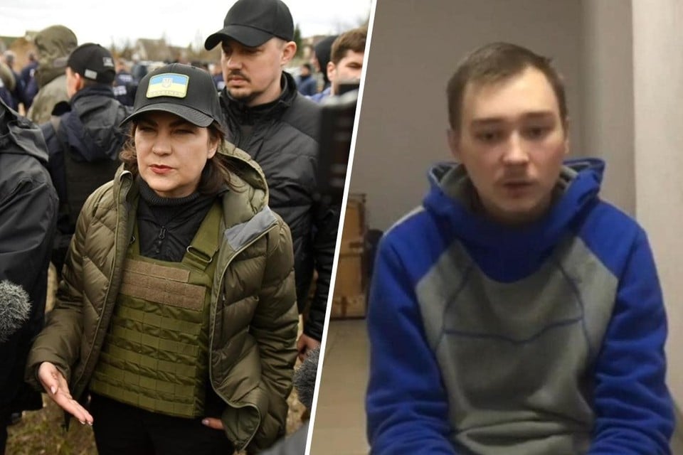 Links: hoofdaanklager Iryna Venediktova. Rechts: verdachte Vadim Shishmarin. 