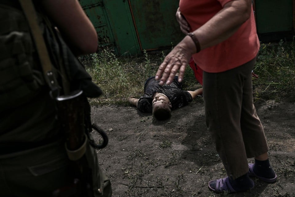 Een slachtoffer in Lysytsjansk, Donbas. 