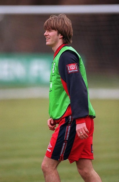 Beckham in 1997: met froufrou en mullet