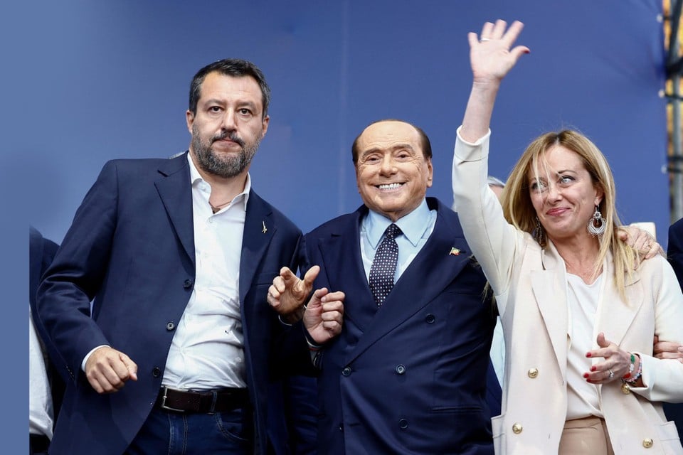 Matteo Salvini, Silvio Berlusconi en Giorgia Meloni. 