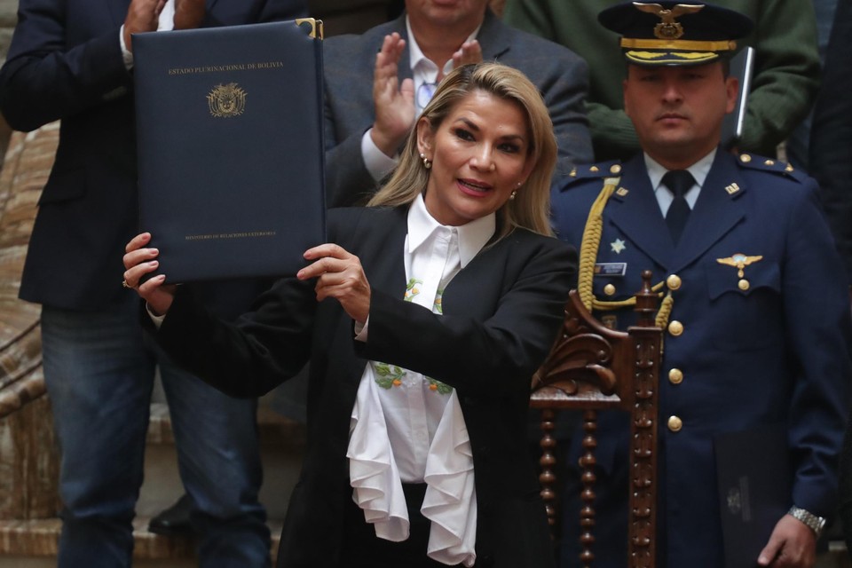Jeanine Añez in 2019, toen ze nog interim-presidente was. 