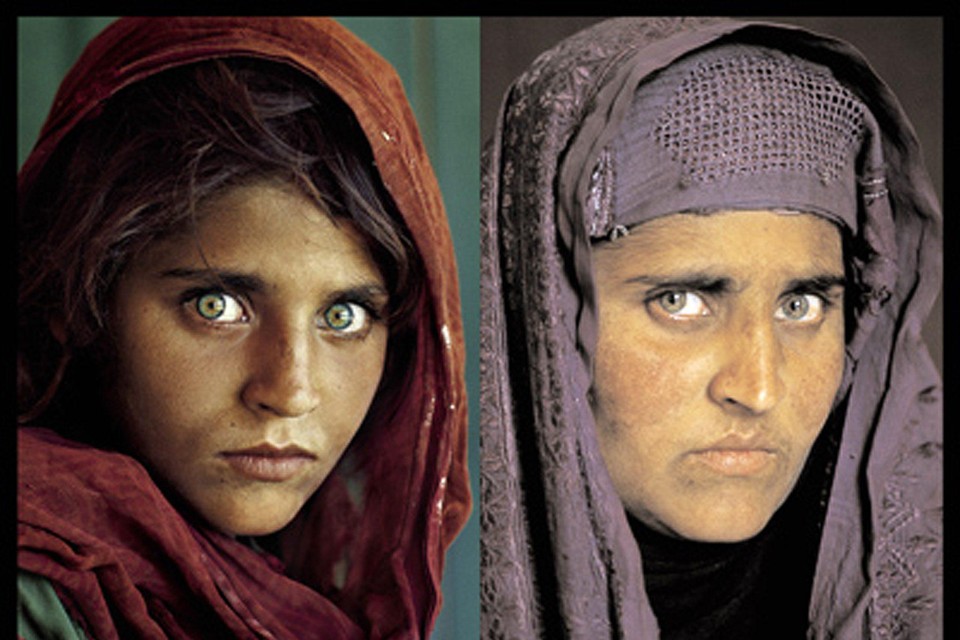 De twee bekende National Geographic-covers met Sharbat Gula. 