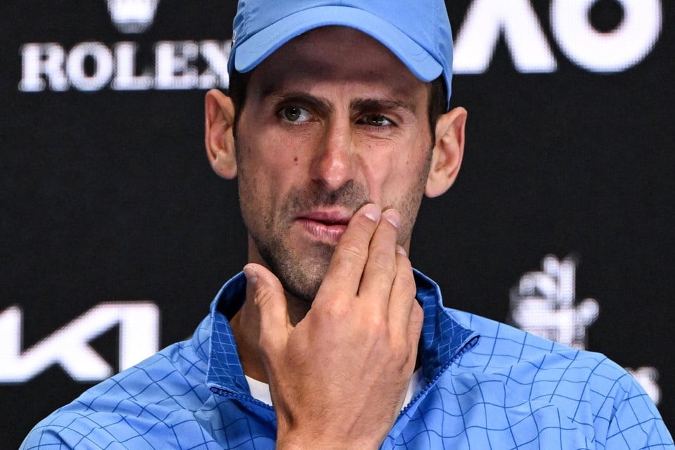 Djokovic tijdens de persconferentie achteraf.