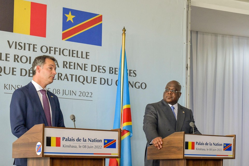 Premier De Croo, woensdag tijdens een persconferentie met de Congolese president Félix Tshisekedi. 
