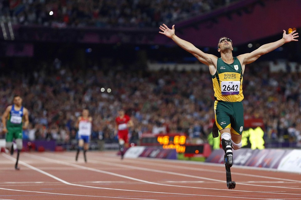 Oscar Pistorius, de posterboy van de atletiek op de Spelen van Londen 2012. 