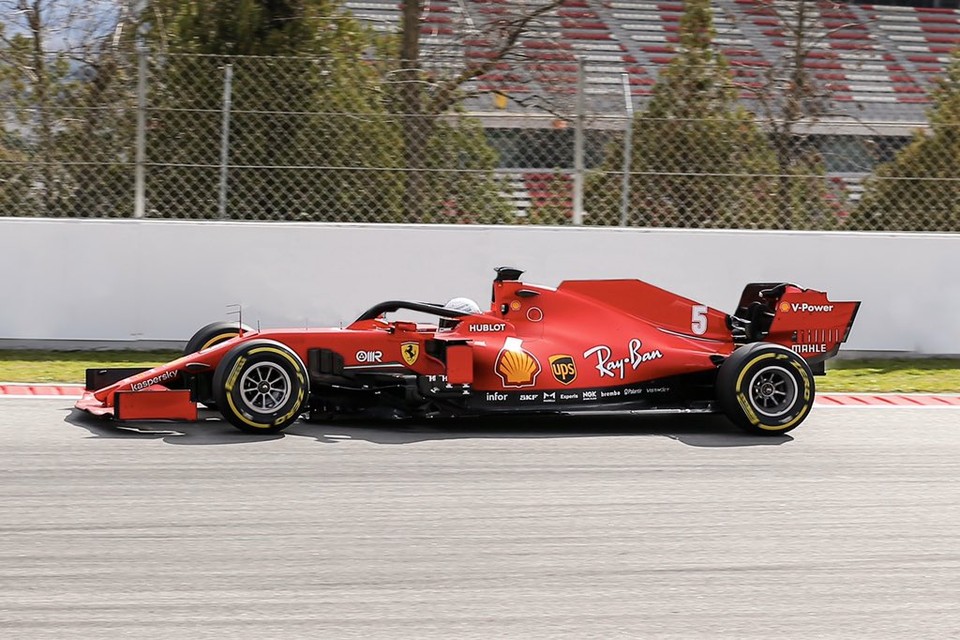 Sebastian Vettel in zijn Ferrari F1-bolide