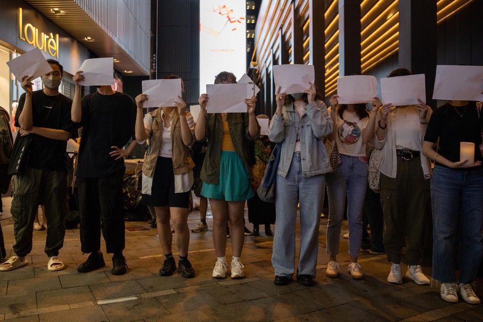 Een protestactie in Hongkong maandag. 