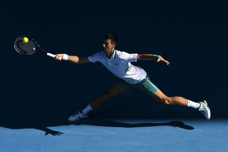 Djokovic in actie tegen Tafoe. 