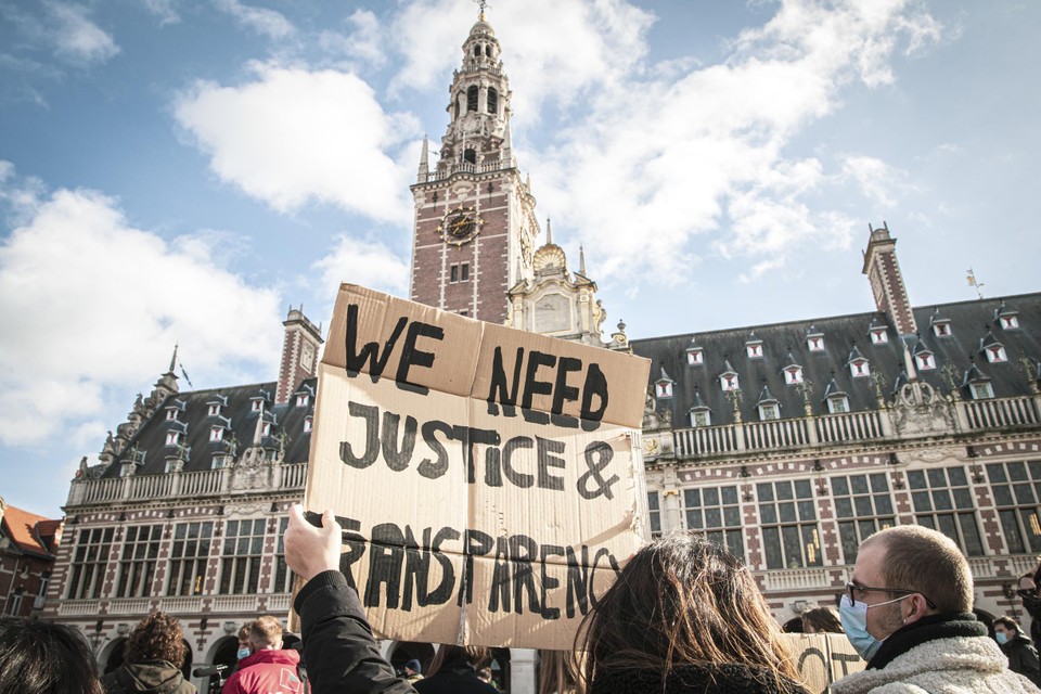 Leuvense studenten protesteerden eerder dit jaar tegen grensoverschrijdend gedrag op campussen. 