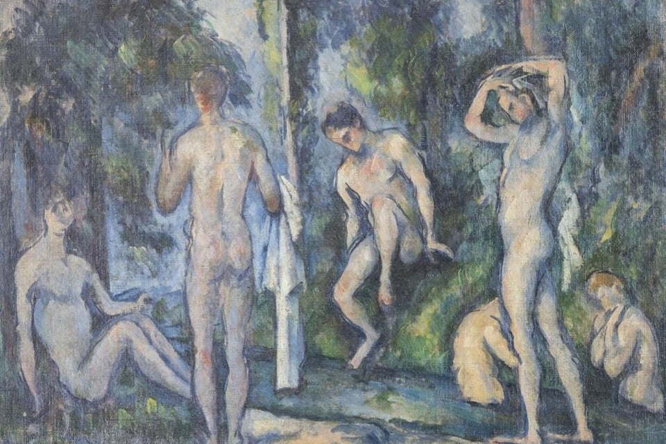 Schets van Les baigneurs van Cézanne.  