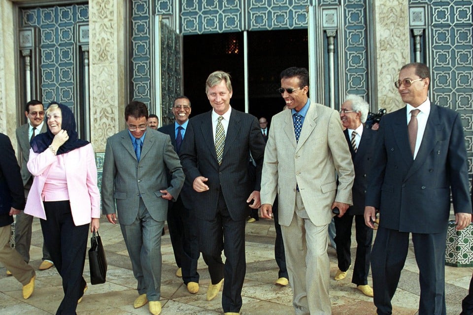 Twee dagen voor : toen nog prins Filip op missie in Marokko, met onder meer staatssecretaris Annemie Neyts (links). 
