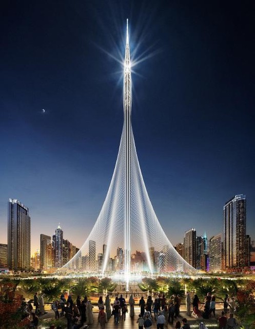 Simulatie van de Dubai Creek Tower.