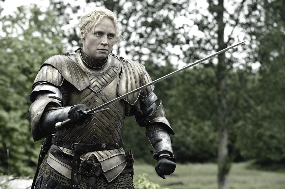 Als Brienne in ‘Game of Thrones’. 