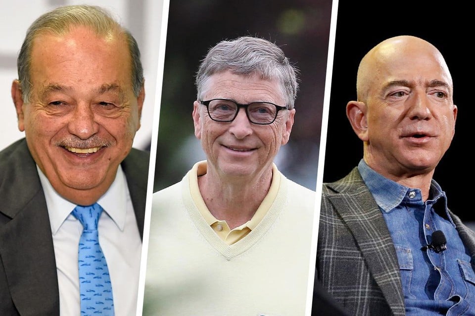 Van links naar rechts: Carlos Slim, Bill Gates en Jeff Bezos.
