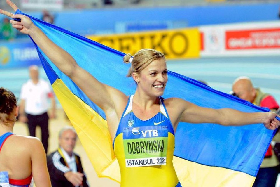 Natalia Dobrynska op 9 maart 2012 in Istanbul, toen ze haar wereldrecord op de vijfkamp vestigde.