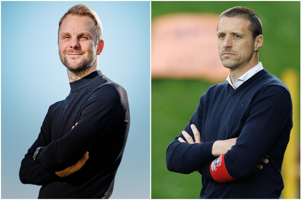 Julien Gorius (links) hoopt dat Timmy Simons (rechts) ook volgend seizoen trainer is van FCV Dender.
