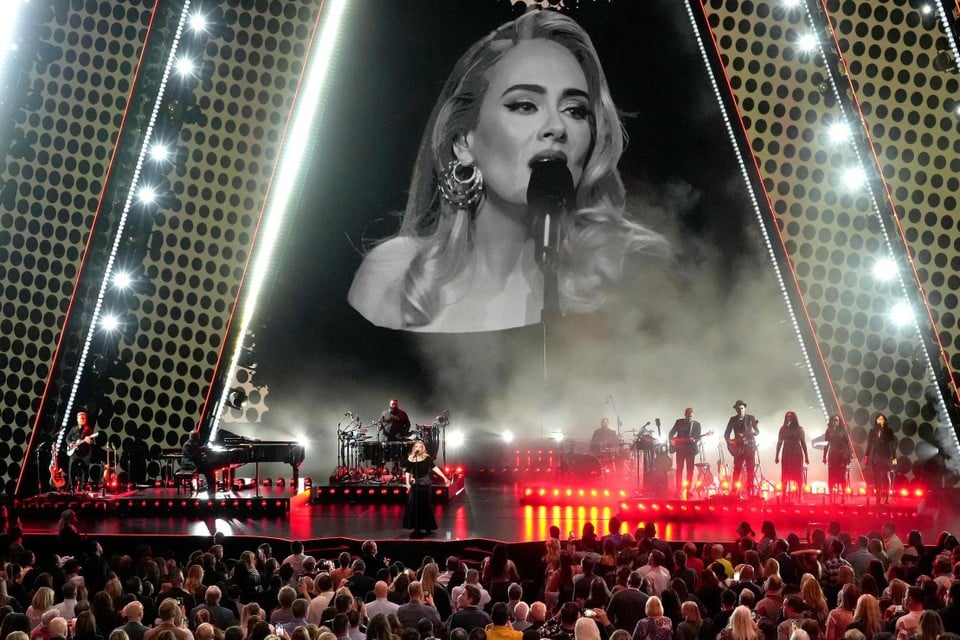 Adele tijdens een optreden in Caesars Palace in Las Vegas.