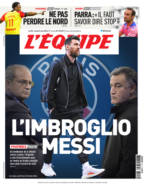 De voorpagina van L’Equipe dinsdag. ‘L’imbroglio’ betekent letterlijk vertaald ‘het bedrog’ in het Italiaans.