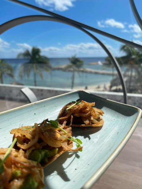 Tostada ceviche, with a view. 