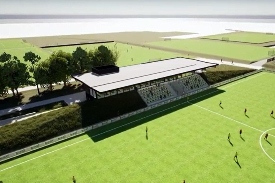 Het nieuwe clubgebouw van Lutlommel vv zal er zo uitzien. Er komt ook een nieuwe tribune en veld. 