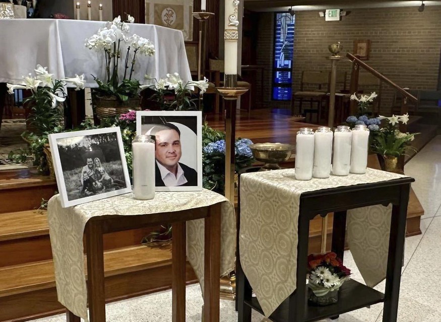 Een rouwhoekje voor slachtoffer Joshua Barrick in een kerk in Louisville.