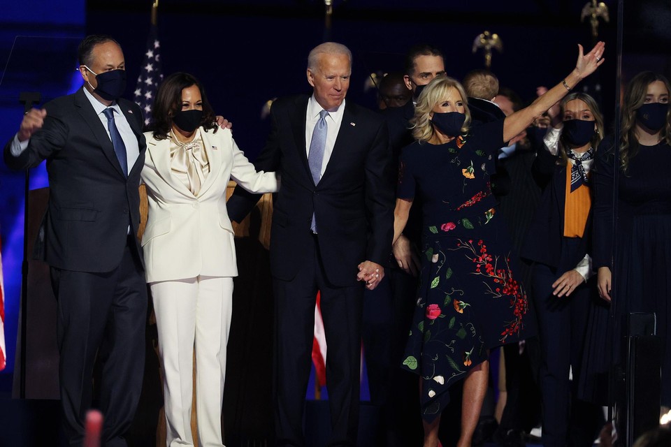 Doug Emhoff, Kamala Harris, Joe Biden en Jill Biden. 