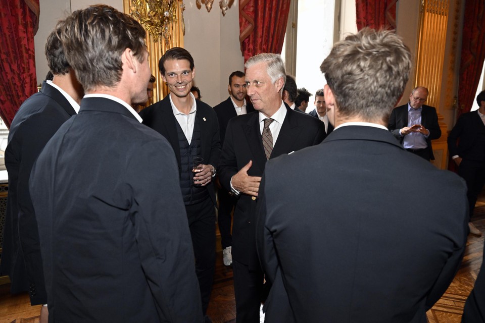 Koning Filip met de Belgische hockeymannen