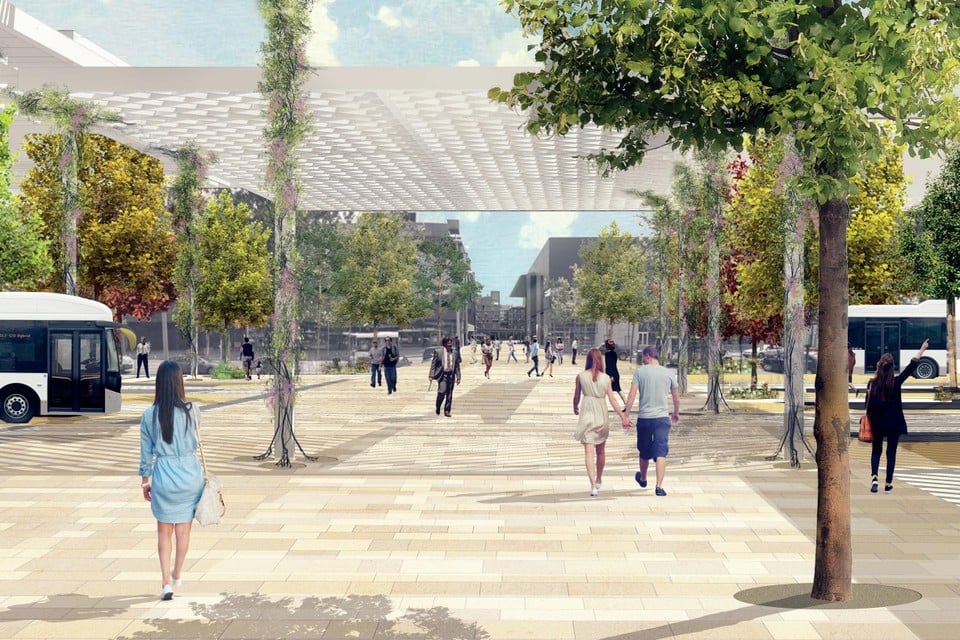 Het nieuwe stationsplein moet uitnodigen om op een soort boulevard naar het Stadsplein te wandelen. 