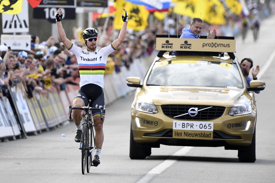 Sagan won de Ronde van Vlaanderen in 2016 als wereldkampioen. 