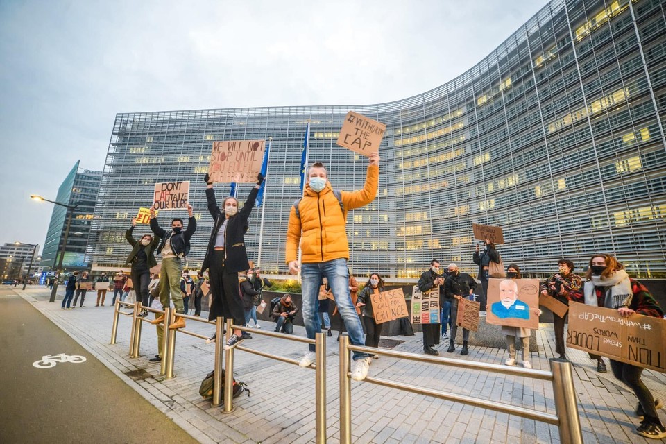 Hasselaar Caspar Vanspauwen, met oranje jas, op een eerdere actie van Youth for Climate. 