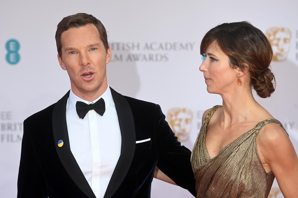 Acteur Benedict Cumberbatch  droeg op de BAFTAs een speld in de kleuren van de Oekraïense vlag. 