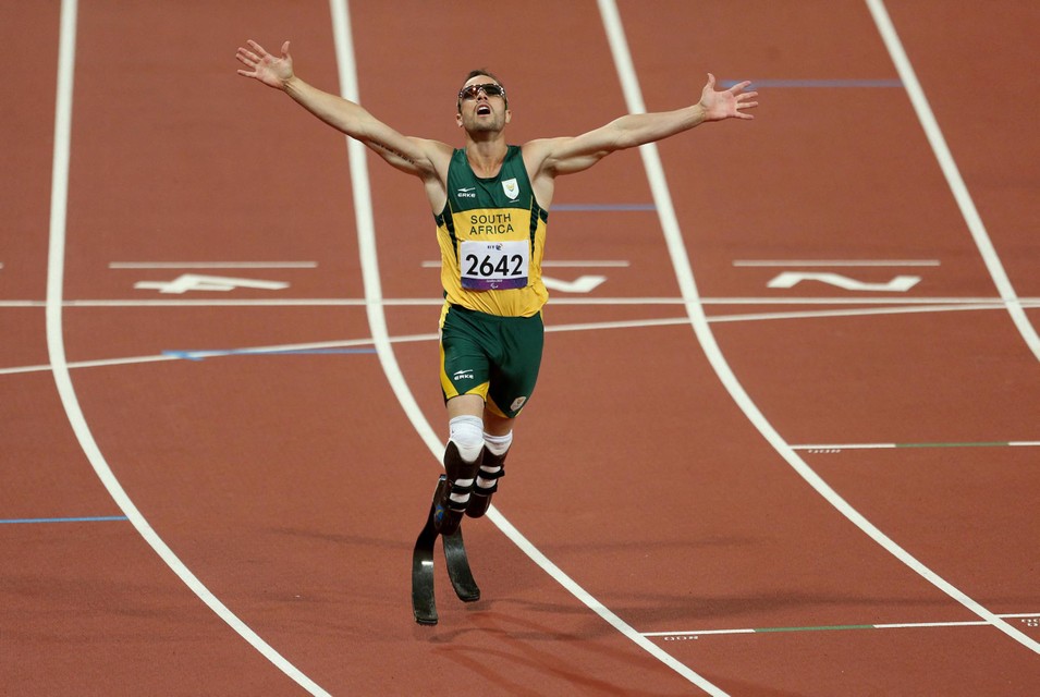 Pistorius tijdens de Paralympics in 2012 in Londen.