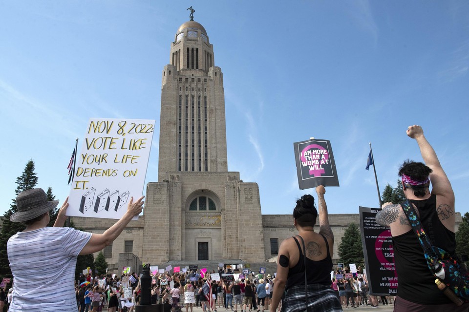 Een protestactie voor het recht op abortus, begin juli in Nebraska. 