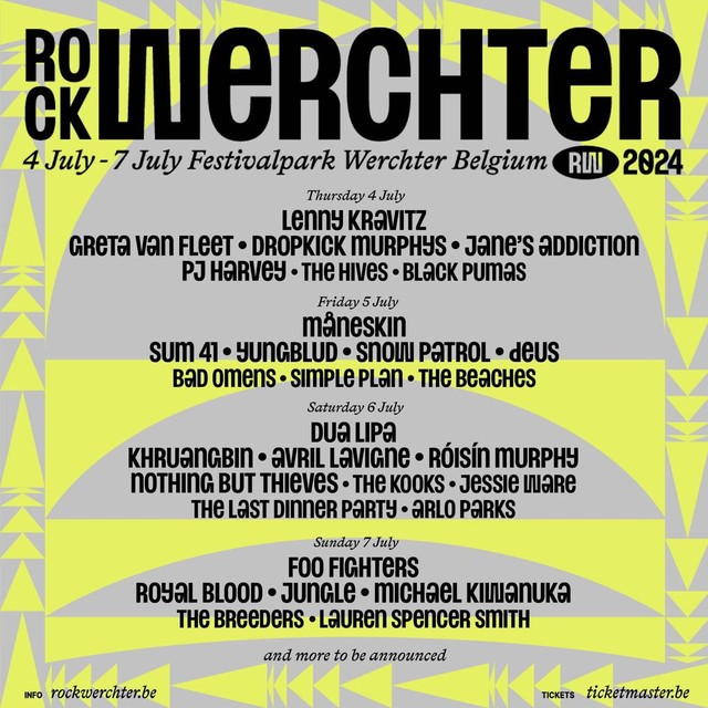 De voorlopige line-up van Rock Werchter 2024.