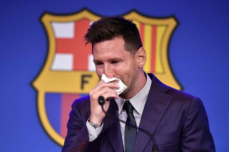 Lionel Messi in tranen bij zijn afscheid. 