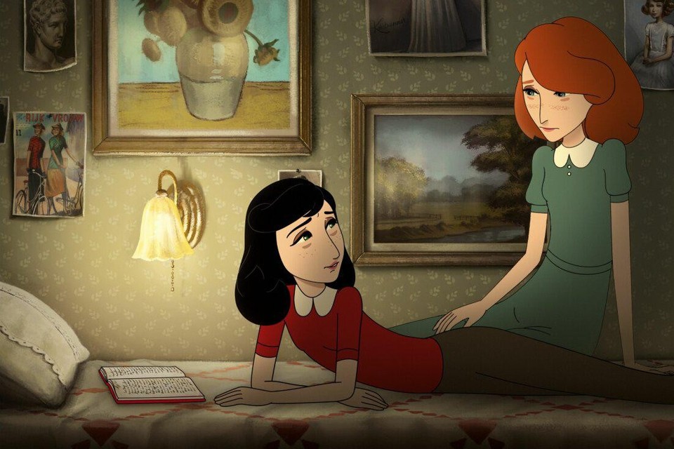 Anne Frank en haar imaginaire vriendin Kitty in de animatiefilm ‘Where is Anne Frank’. 