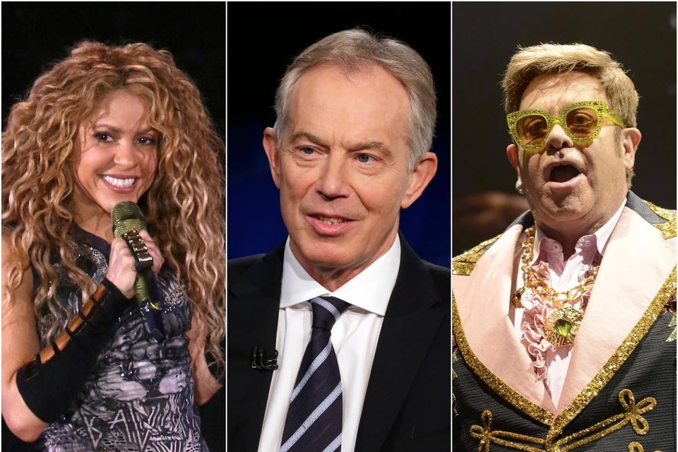 Shakira, Tony Blair en Elton John staan ook op de lijst. 