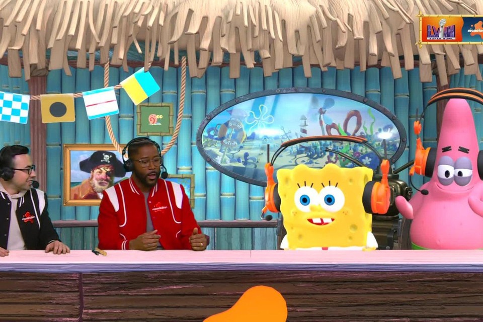 Sportcommentatoren Noah Eagle en Nate Burleson kregen in de studio het gezelschap van personages Spongebob Squarepants en Patrick Ster.