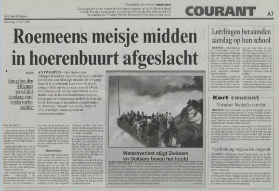 Het krantenartikel over de feiten in 1999.