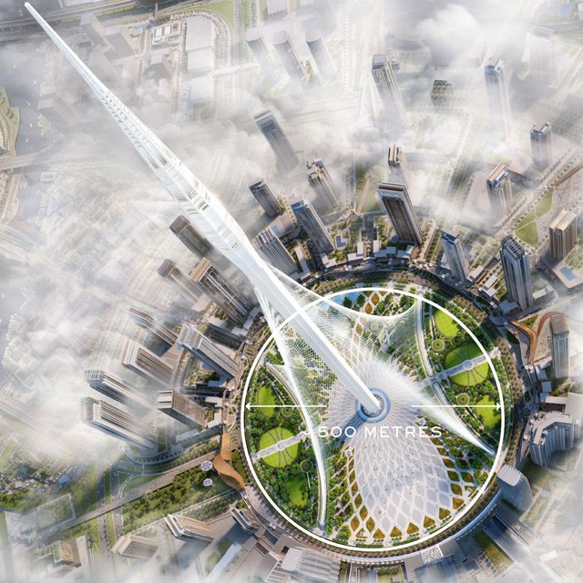 Simulatie van de Dubai Creek Tower.