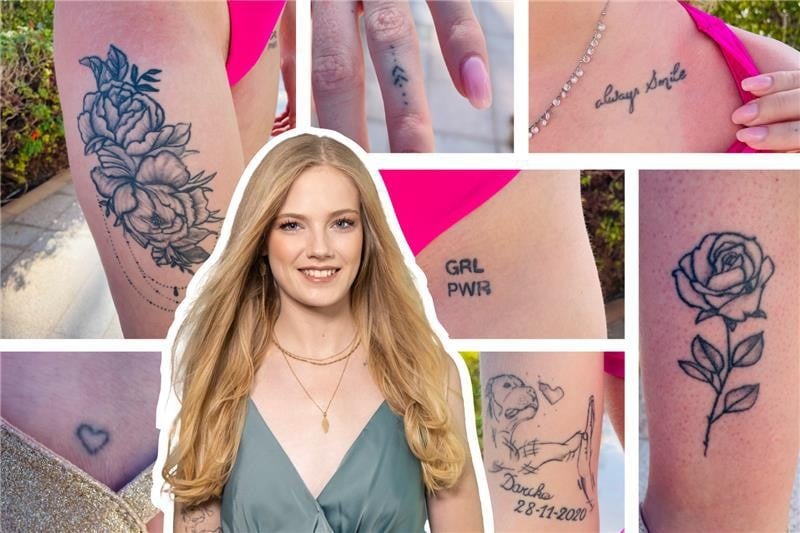 Amy Rombaut heeft zeven tattoos 