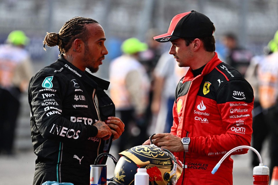 Lewis Hamilton en Charles Leclerc.