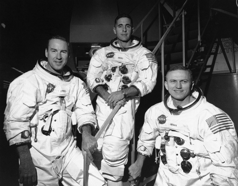 Van links naar rechts: James Lovell, Bill Anders en Frank Borman in 1968.