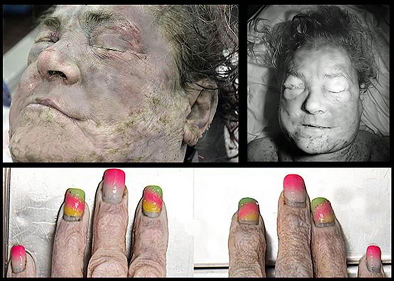 De expliciete foto’s tonen de felgekleurde nagels van de vrouw en haar gezicht. 