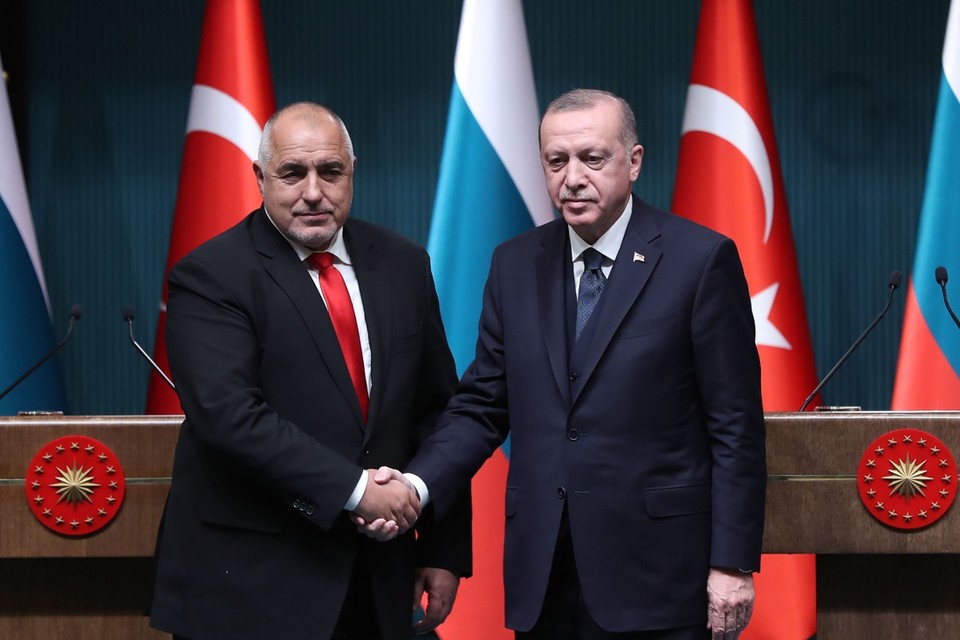 Recep Tayyip Erdogan op een persconferentie in Ankara met de Bulgaarse premier Boïko Borissov 