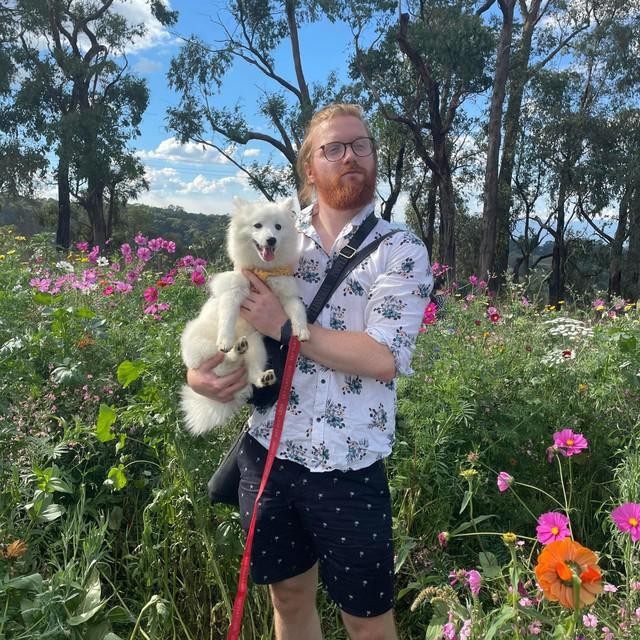 Pieter-Jan with his doggie, a Japanese Spitz. “In Belgium I used to do running races with my border collie, but I’m not going to do that to my little dog in Australia,” Pieter-Jan laughs.  